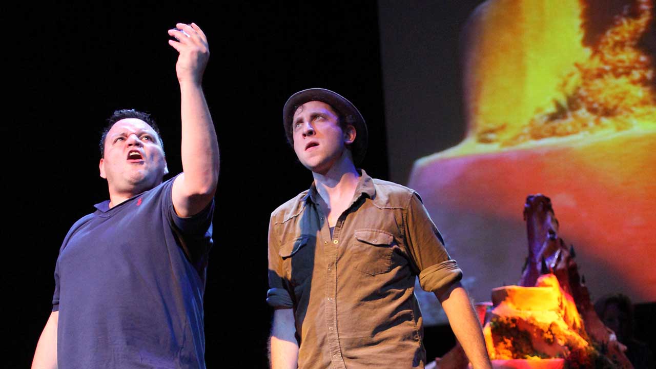 1. Escape from Peligro Island. Windmill Theatre. L-R Alirio Zavarce, Dave Heinrich. Photo Tony Lewis