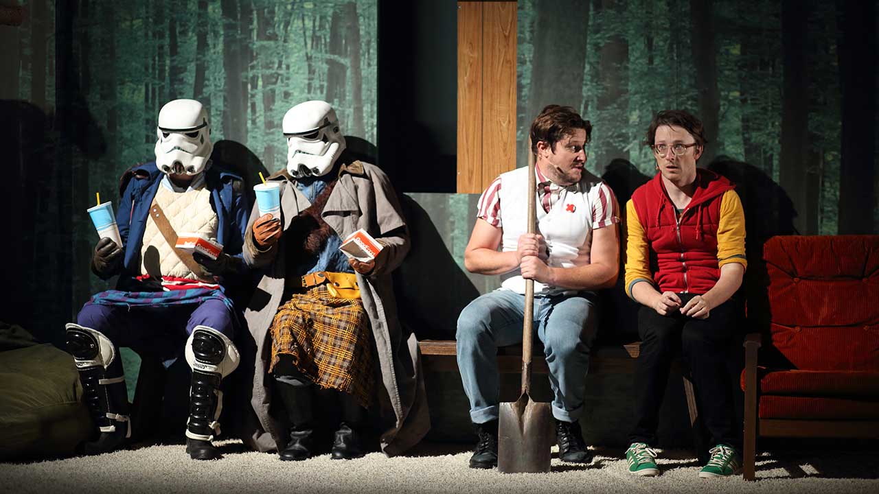 1. Windmill Theatre's Fugitive L-R Peter Houghton, Carmel Johnson, Patrick Graham, Matthew Whittet. Photo Tony Lewis